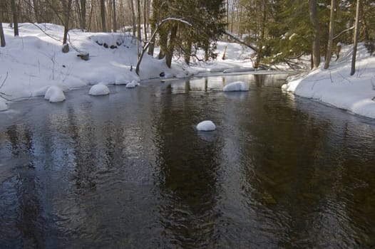 Snowy creek with snow bumps