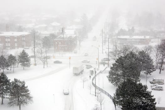 Snowstorm on streets of North York, Ontario