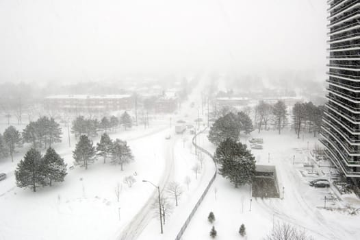 Snowstorm on streets of North York, Ontario