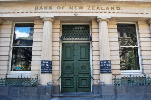 Bank of New Zealand entrance exterior building, Auckland city center