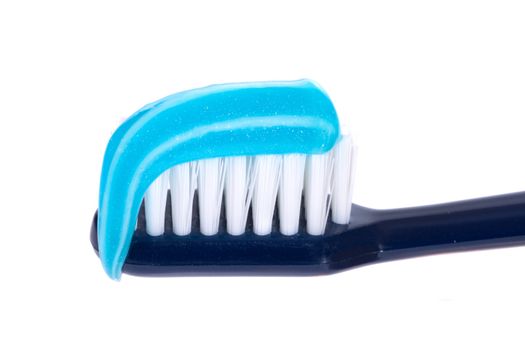 toothbrush with paste, photo on the white background