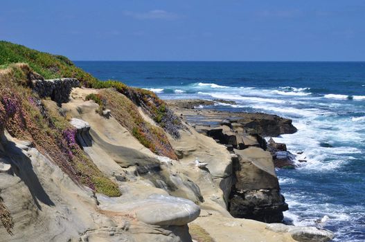 View of the beautiful and rugged shoreline of La Jolla in Southern California.