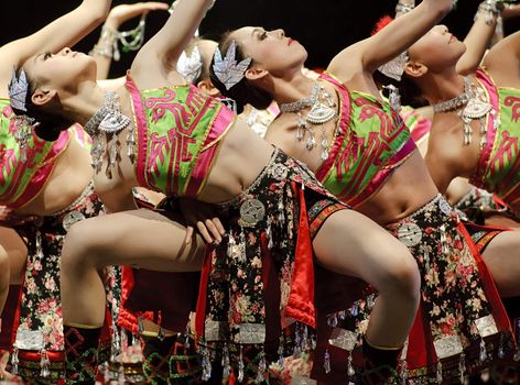CHENGDU - DEC 12: chinese dancers perform modern group dance on stage at JINCHENG theater in the 7th national dance competition of china on Dec 12,2007 in Chengdu, China.