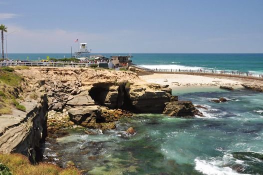 Many seals congregate together at this beach known as the Children's Pool in La Jolla near San Diego.