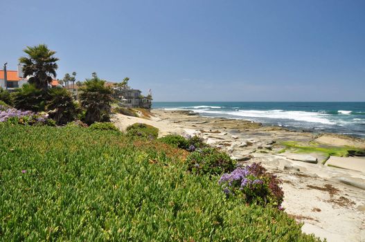 View of the rugged and beautiful coast of Southern California in the seaside town of La Jolla near San Diego.