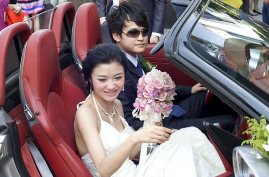 a young couple on their wedding day