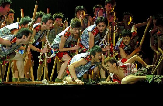 CHENGDU - DEC 12: chinese dancers perform folk group dance on stage at JINCHENG theater in the 7th national dance competition of china on Dec 12,2007 in Chengdu, China.