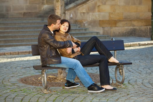 love couple sitting on the bench