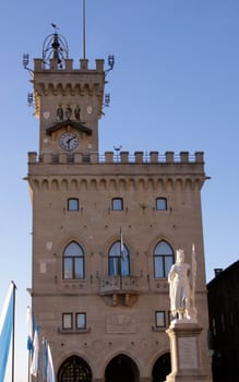 The Palazzo Pubblico (public palace) of San Marino, a small country inside of Italy.