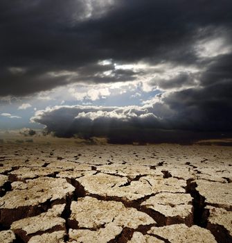 dramatic sky and drought earth