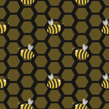 illustration of seamless bees and honeycombs