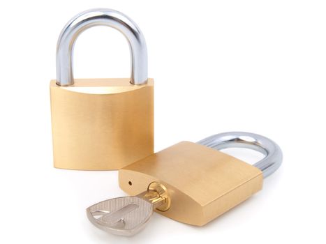 golden closed padlock with key 