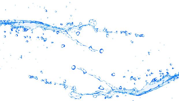 Clear blue water splash, isolated on white background  
