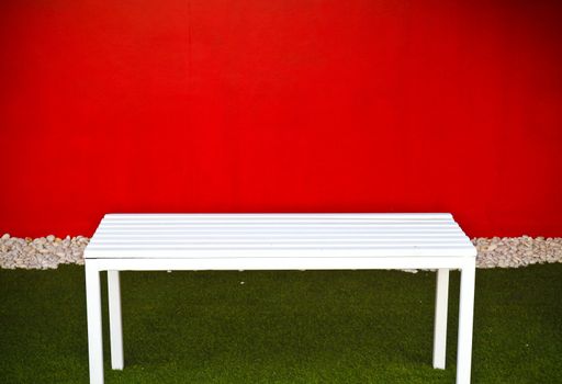 white bench in garden