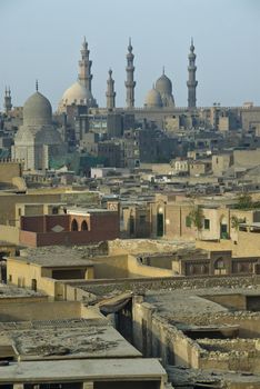 Slums with temple on horizon, Egypt, Cairo