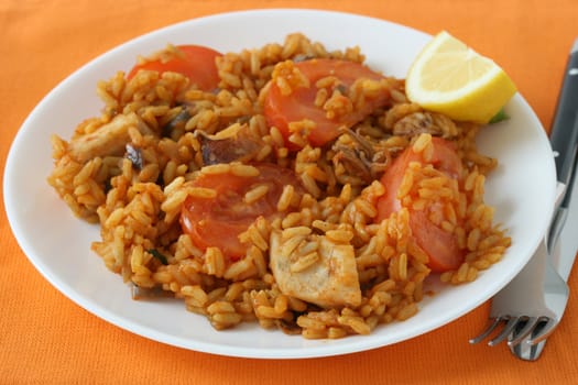 rice with seafood on the plate