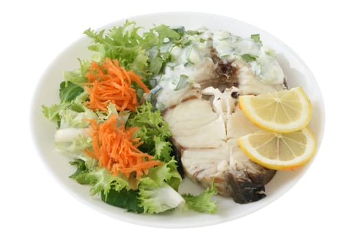 boiled fish with salad