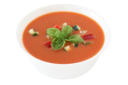 tomato soup in the white bowl