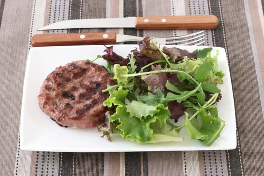 grilled hamburger with salad