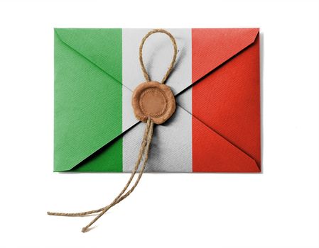 The Italian flag on the mail envelope. Isolated on white.
