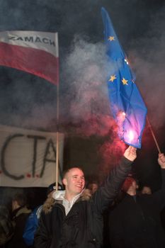 2012.01.25 Gorzow Wielkopolski. Anti ACTA ( Anti-Counterfeiting Trade Agreement ) manifestation. 2012.01.25 Gorzow Wielkopolski. Anti ACTA ( Anti-Counterfeiting Trade Agreement ) manifestation. EU Flag Burning.