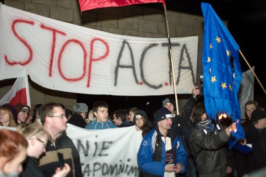 2012.01.25 Gorzow Wielkopolski. Anti ACTA ( Anti-Counterfeiting Trade Agreement ) manifestation. 2012.01.25 Gorzow Wielkopolski. Anti ACTA ( Anti-Counterfeiting Trade Agreement ) manifestation. EU Flag Burning.