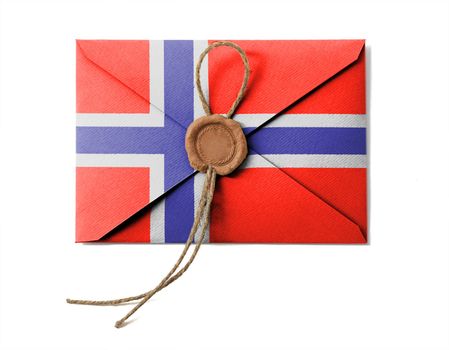 The Norwegian flag on the mail envelope. Isolated on white.