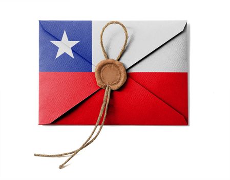 The Chile flag on the mail envelope. Isolated on white.