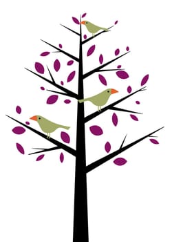 Illustration of a cartoon tree with birds