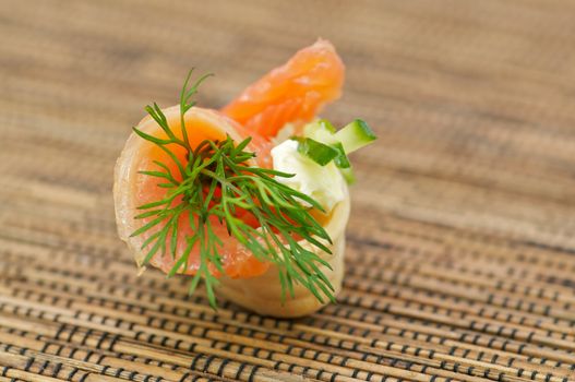 Snack with Smoked Salmon, Cheese Cream and Dill