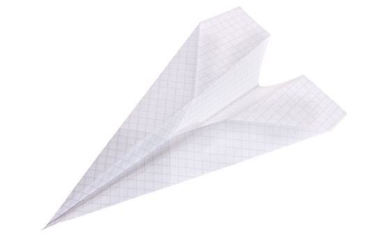 Paper airplane, photo on the white background