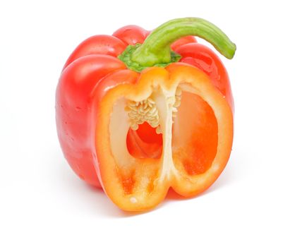 Red Bellpepper in a section on white background