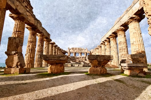 Temple in the archaeological site of Selinunte in Sicily