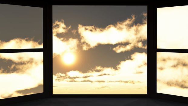 Window of opportunity overlooking dramatic sky