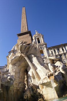 Rome, fountain of four rivers, Architecture, Art, Attraction, Capital, City, Culture, Europe, Famous, Fountain, Historic, History, Italian, Italy, Landmark, Marble, Monument, Obelisk, Sculpture, Square, Statue, Street, Tourism, Tourist, Travel,