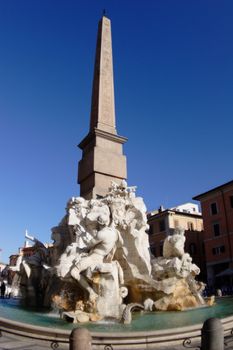 Rome, fountain of four rivers, Architecture, Art, Attraction, Capital, City, Culture, Europe, Famous, Fountain, Historic, History, Italian, Italy, Landmark, Marble, Monument, Obelisk, Sculpture, Square, Statue, Street, Tourism, Tourist, Travel,