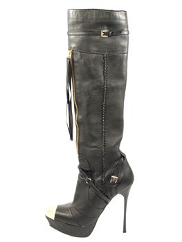 High hessian female boot isolated on a white background.