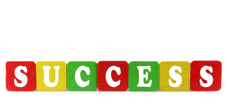 success - isolated text in wooden building blocks