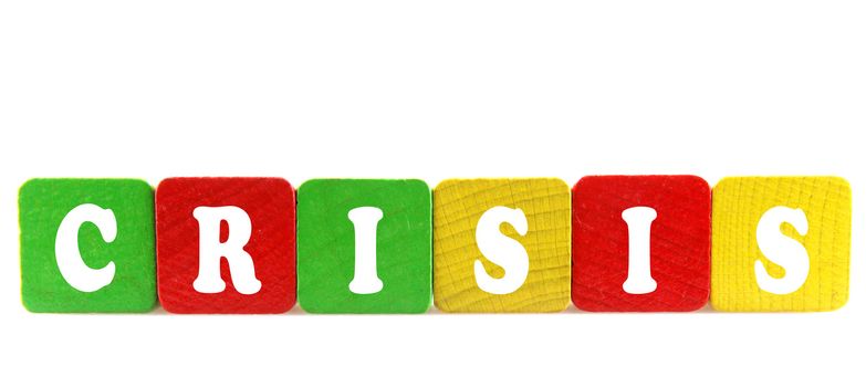 crisis - isolated text in wooden building blocks