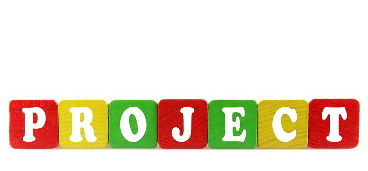 project - isolated text in wooden building blocks