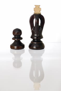 King and Pawn chess pieces standing side by side. 