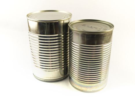 Two Shiny Food Tin Cans on White Background