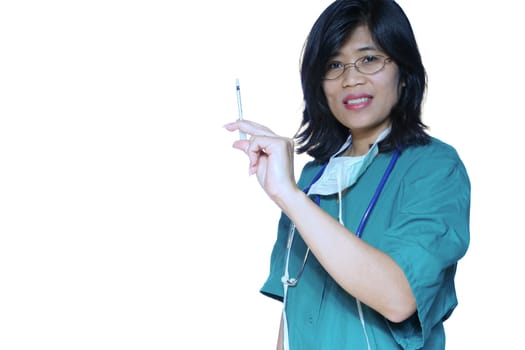 Asian nurse or doctor ready with a needle