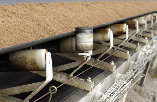 conveyor belt covered with sand
