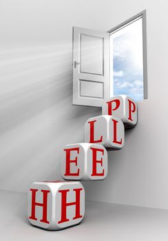 help conceptual door with sky and box red word  ladder in white room metaphor 