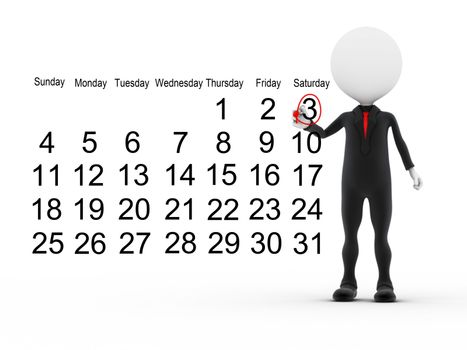 3d businessman with busy calendar schedule