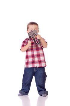 Cute little boy with a stapler