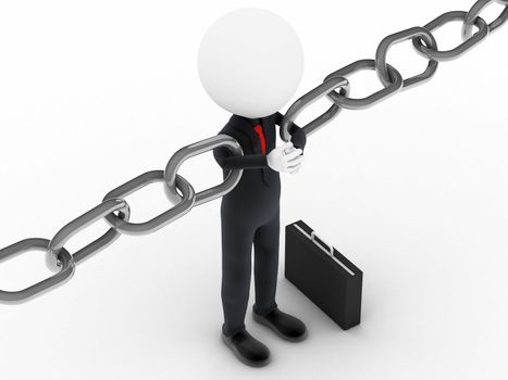 3d businessman holding a chain together