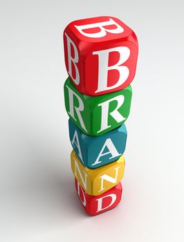 brand 3d colorful buzzword tower on white background