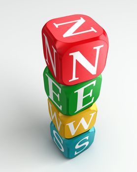 news 3d colorful buzzword tower on white background